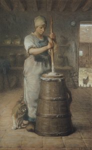 チャーニングバター、1866-68（紙に鉛筆とパステル） 作： Jean Francois Millet